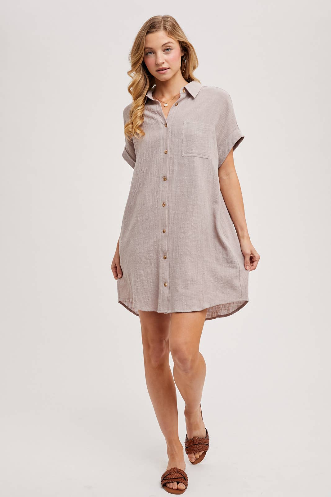 BUTTON UP SHIRT DRESS WITH POCKET