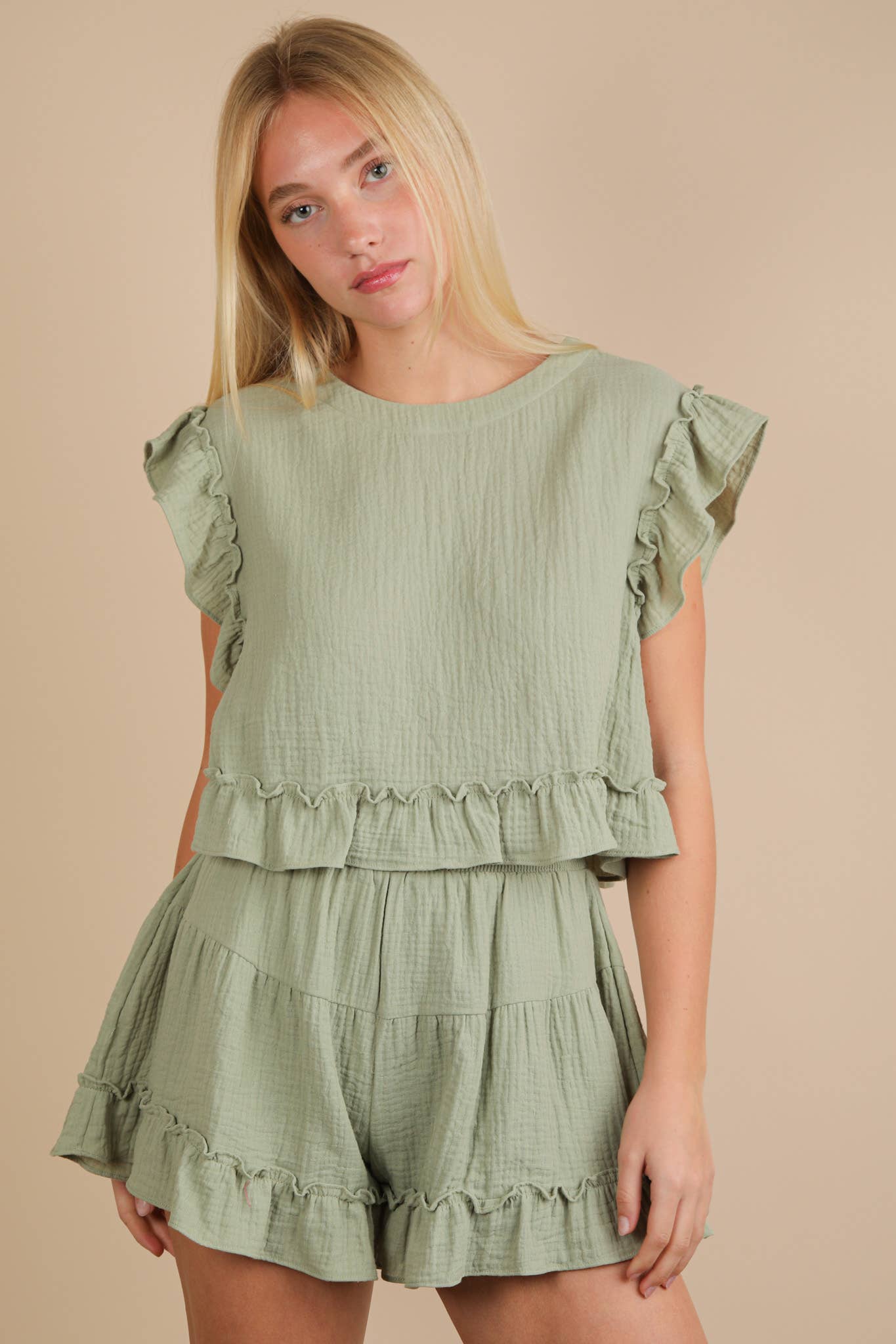 Ruffled Top & Shorts Set