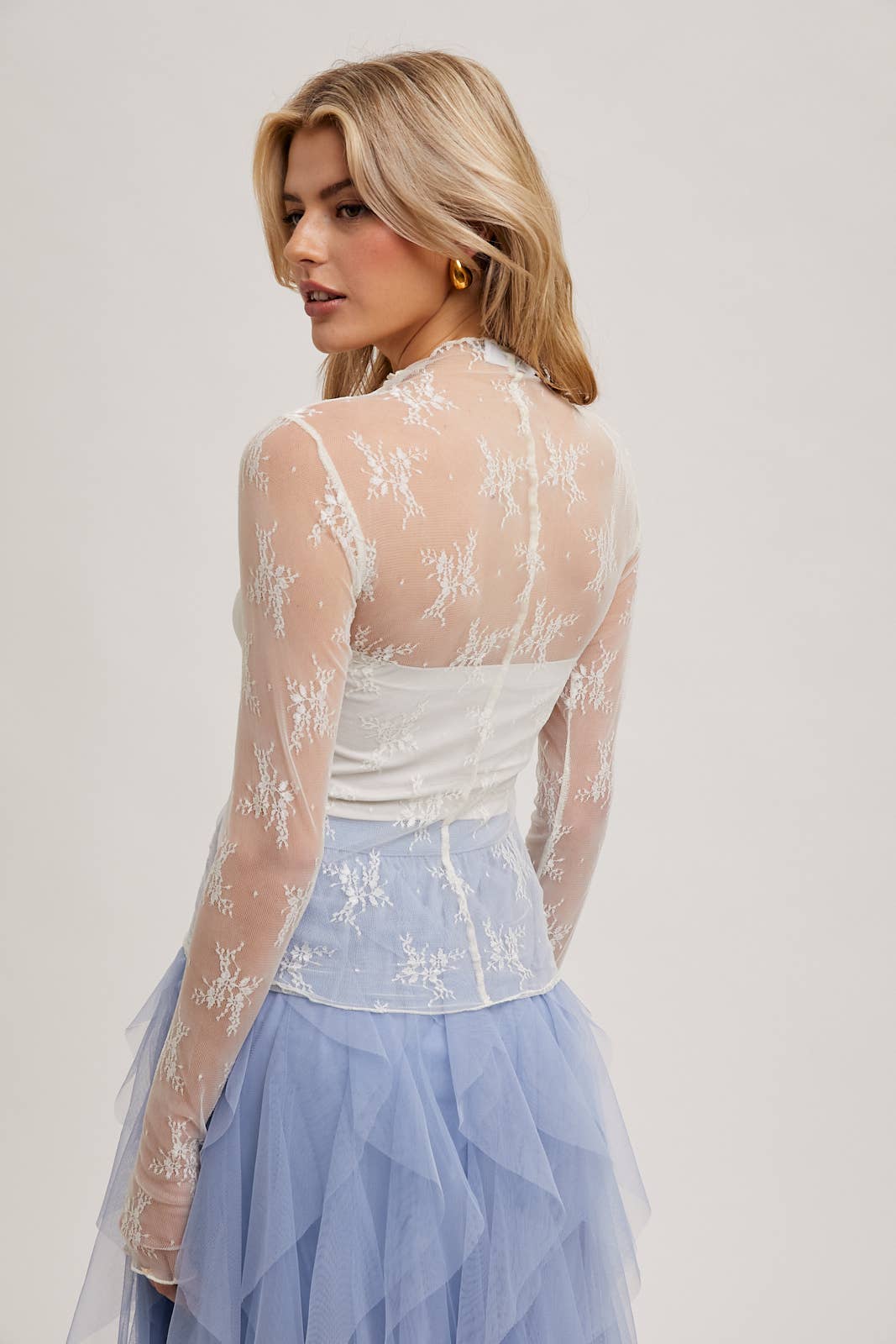 FLORAL EMBROIDERY LACE MESH LAYERING TOP