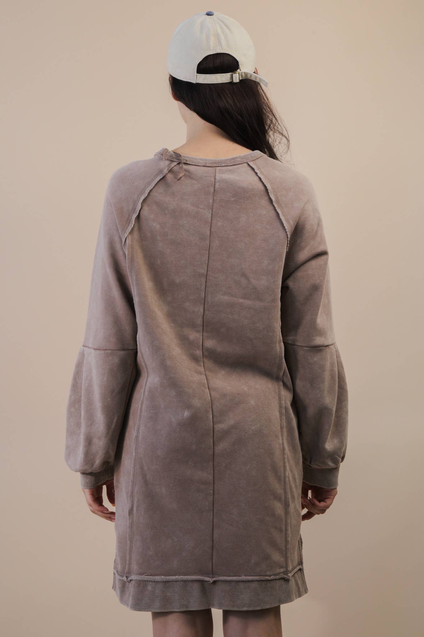 Mineral Washed Raglan Sleeve Casual Mini Dress