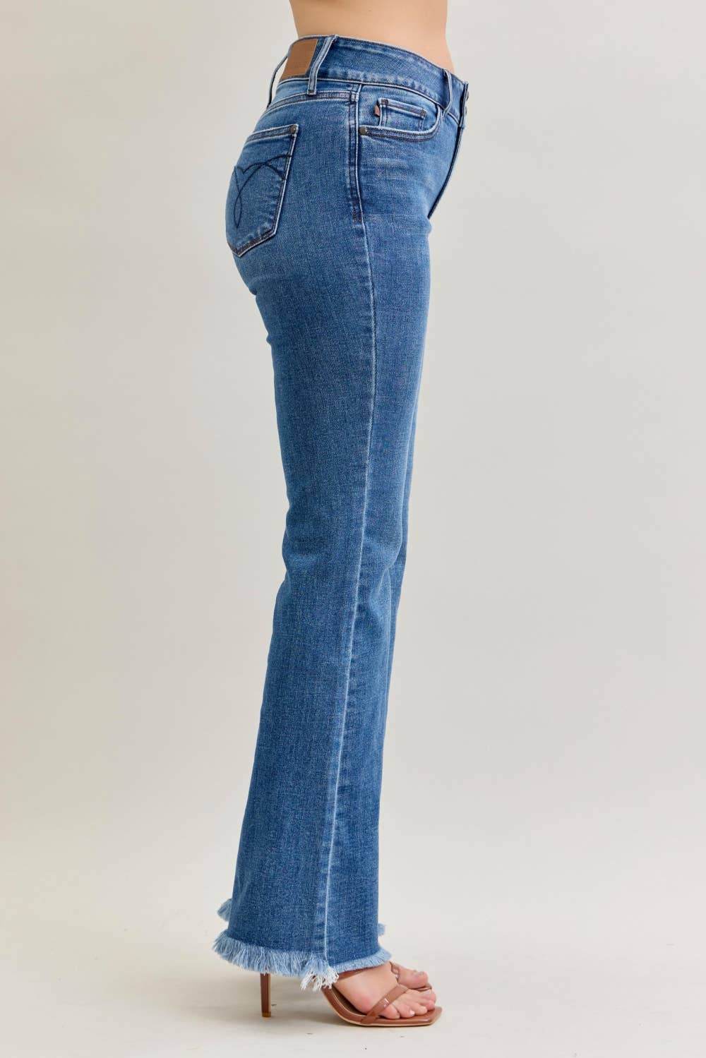 High Waisted Bootcut Double Button WB & Fray Hem
