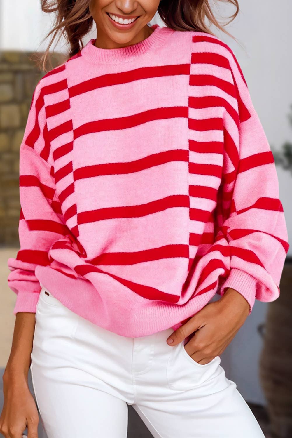 Stripe Bubble Sleeve Sweater