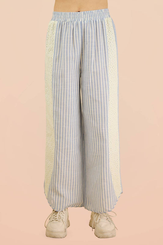 Lace Contrast Stripe Wide Leg Pants