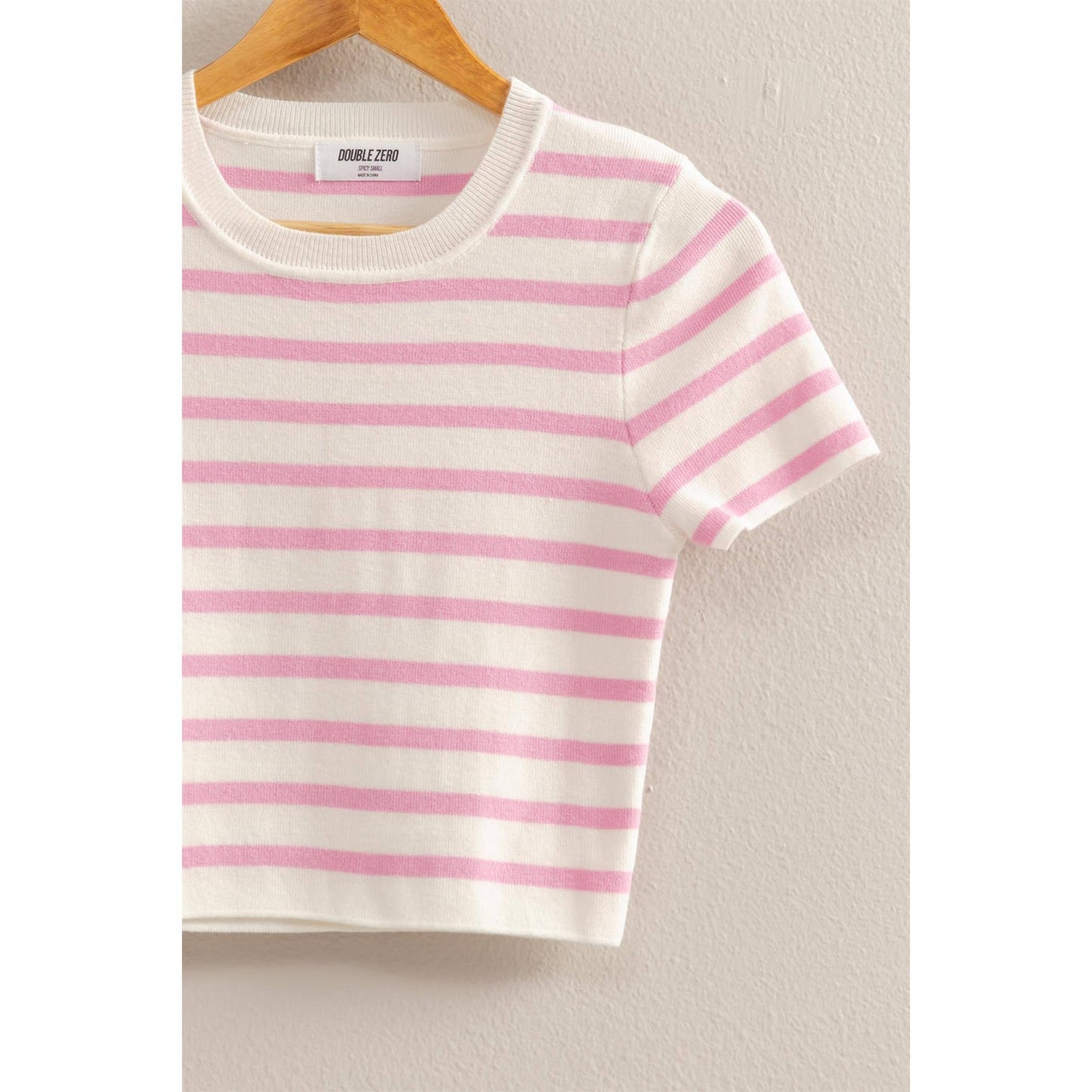 Striped Short Sleeve Crew Neck Crop Top