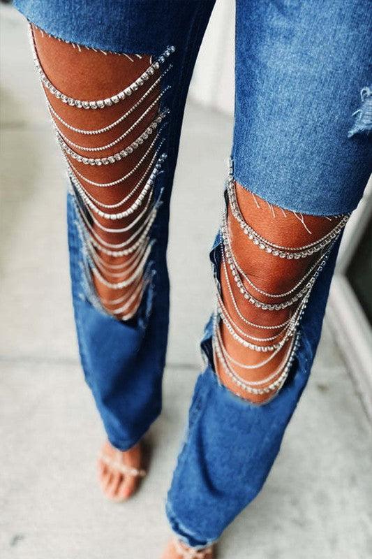 Shine On Rhinsetone Fringe Jeans - The Salty Mare