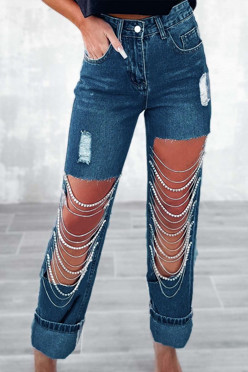 Shine On Rhinsetone Fringe Jeans - The Salty Mare