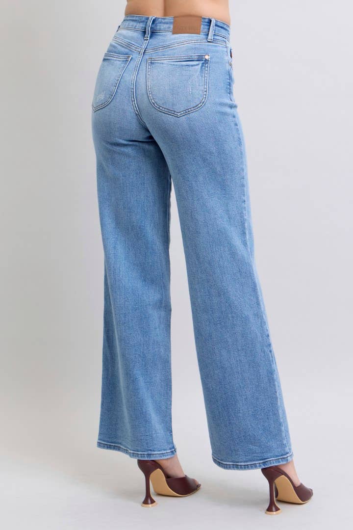 High Waisted Vintage Wash Retro Wide Leg
