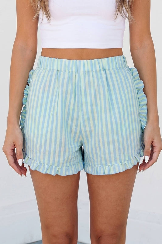 Striped Ruffled Hem Shorts