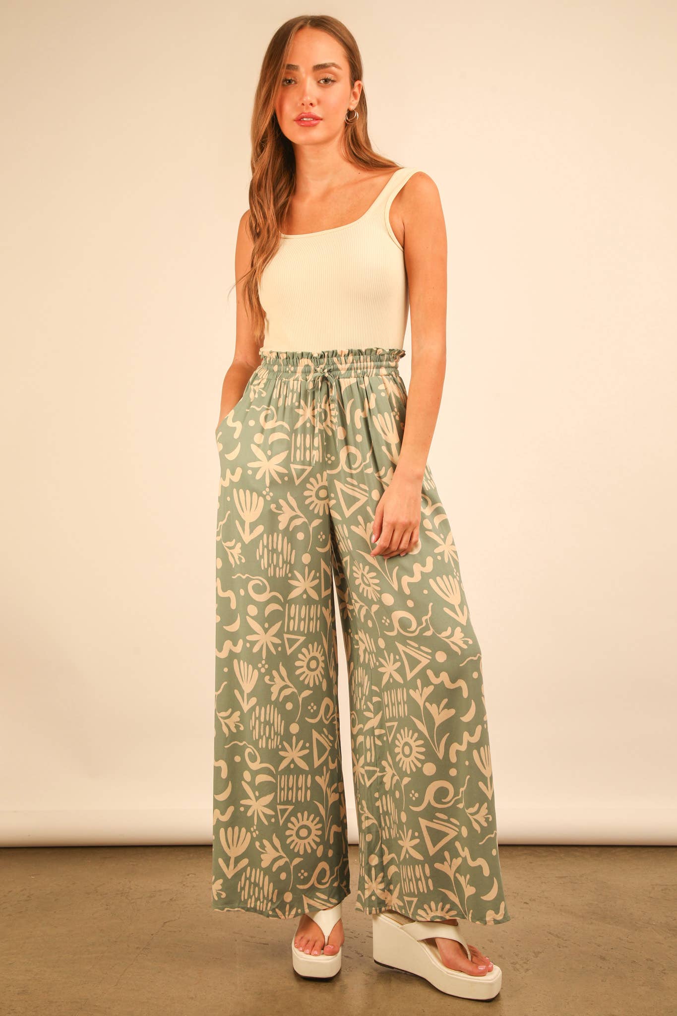 Chloe Printed Wide Leg Long Pants