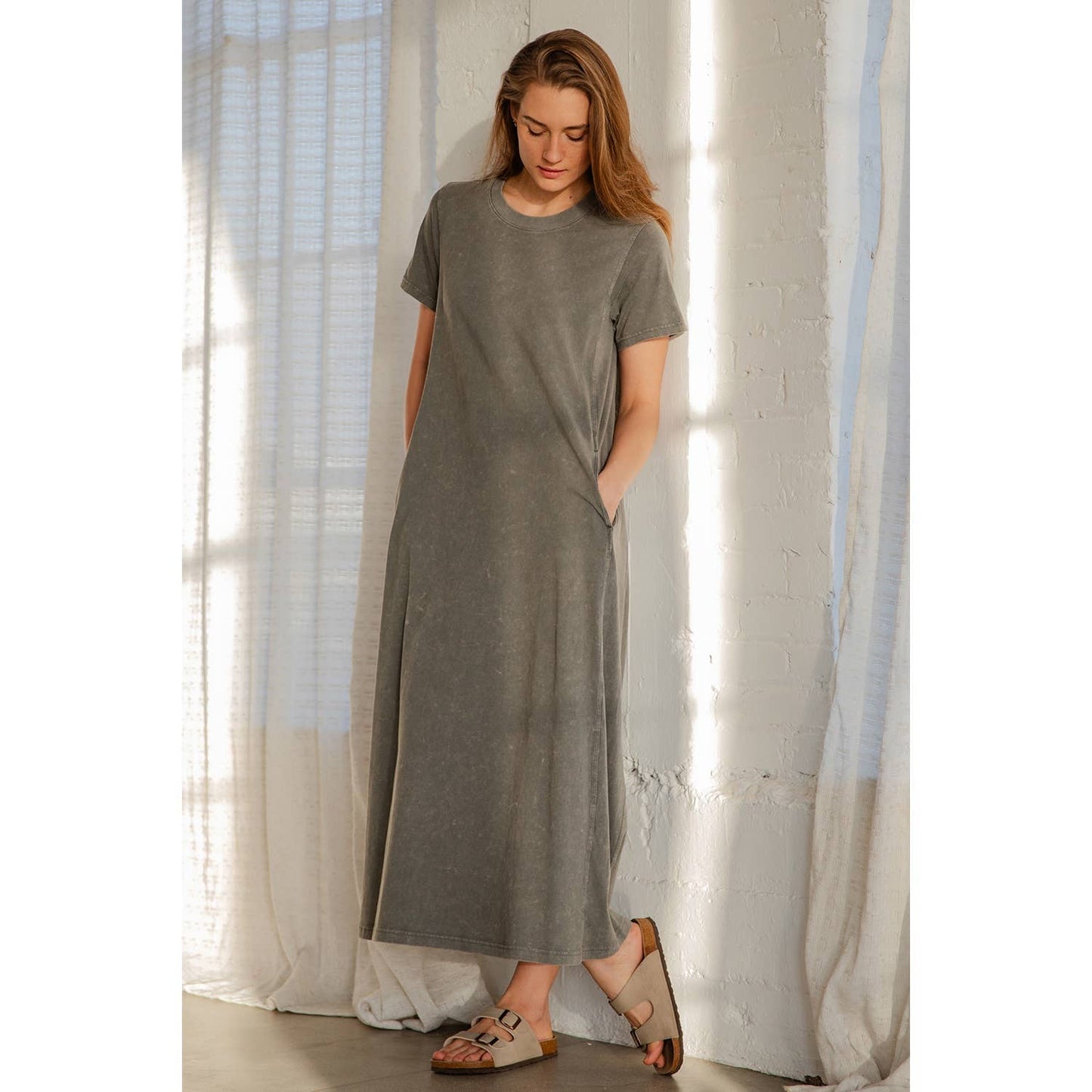MINERAL WASHED COTTON MAXI DRESS