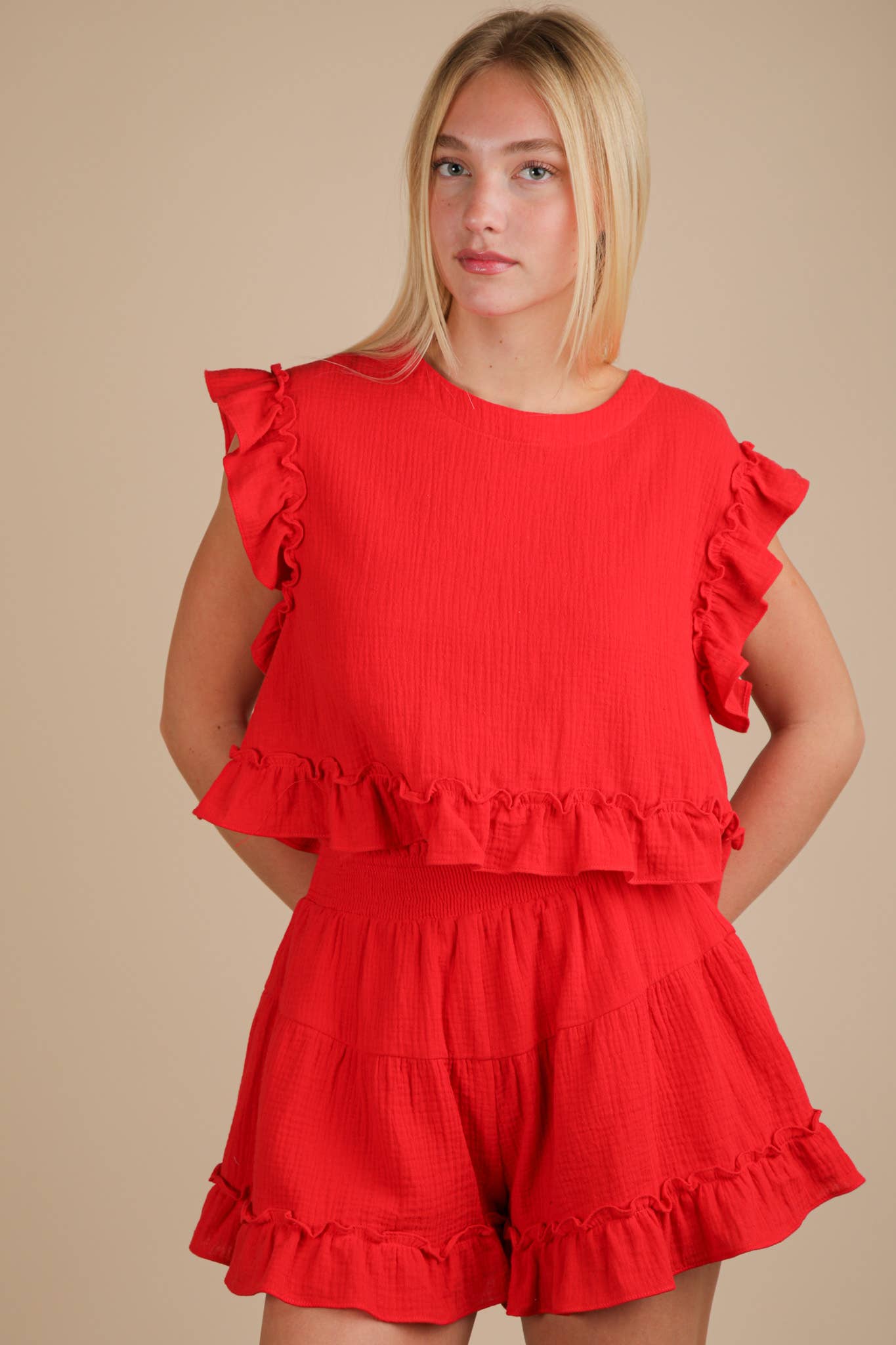 Ruffled Top & Shorts Set