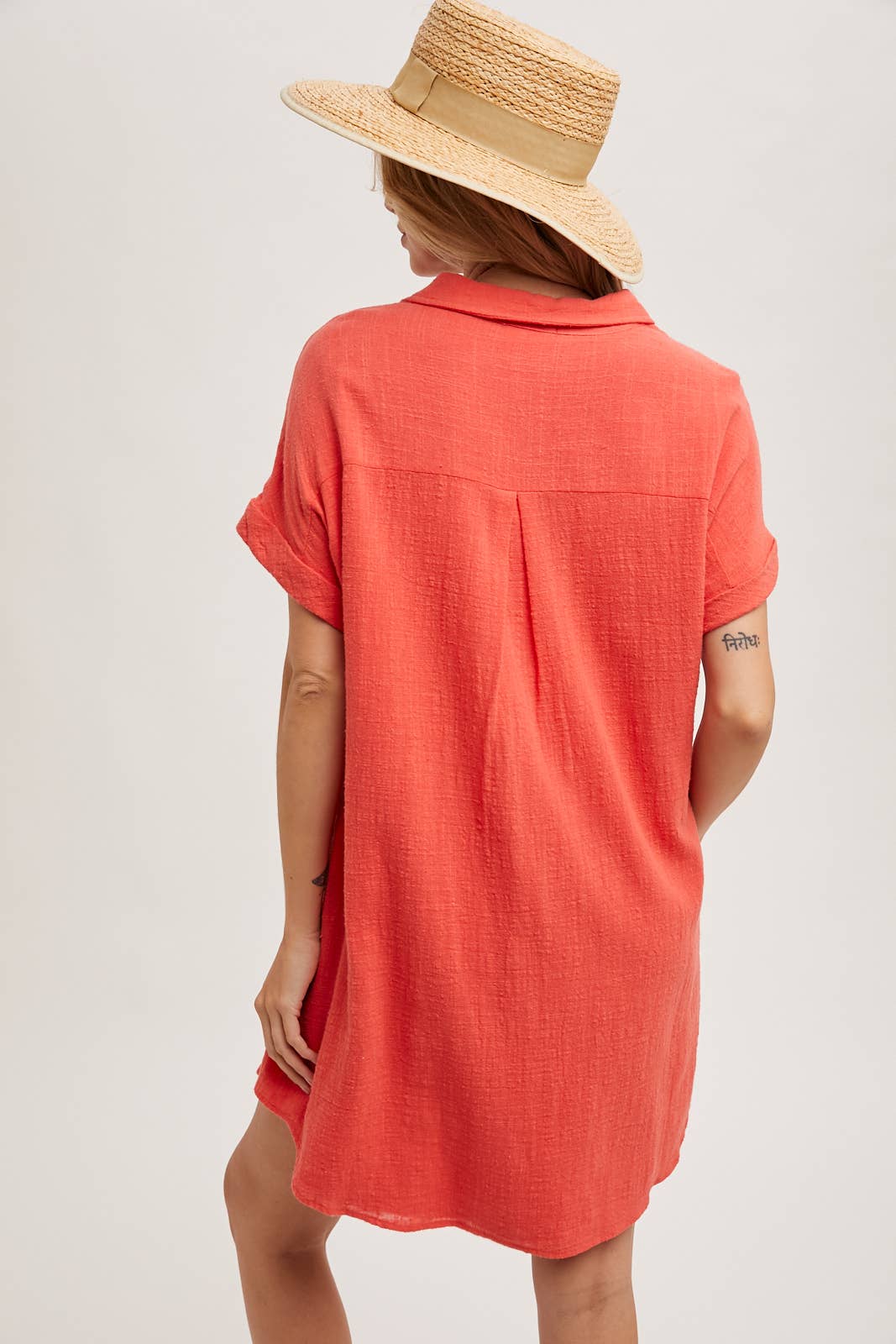 BUTTON UP SHIRT DRESS WITH POCKET
