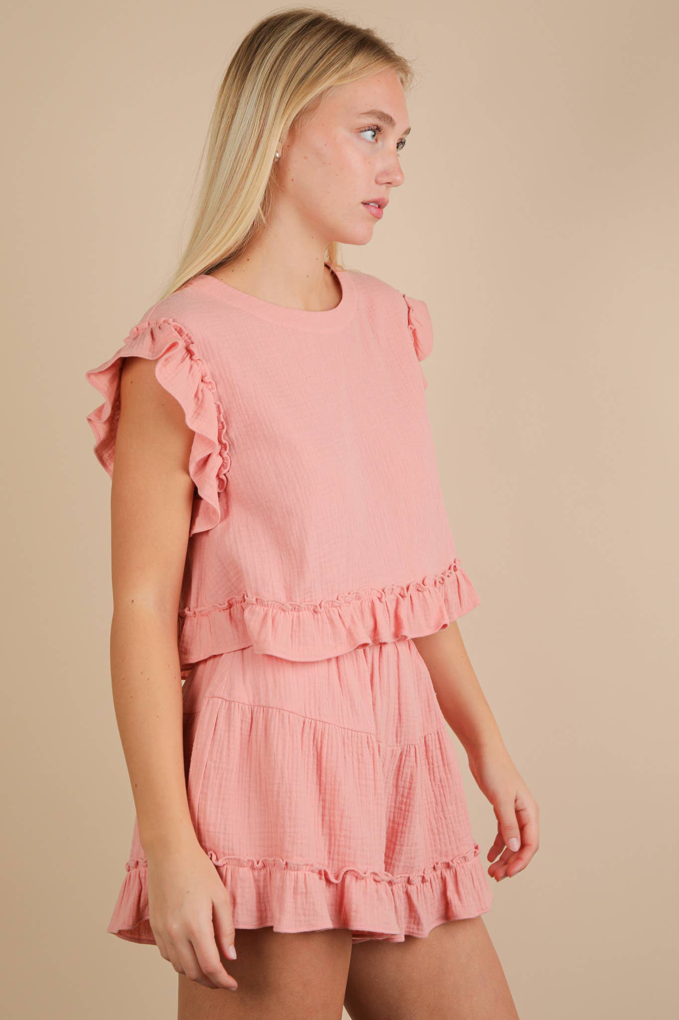 Ruffled Top & Shorts Set