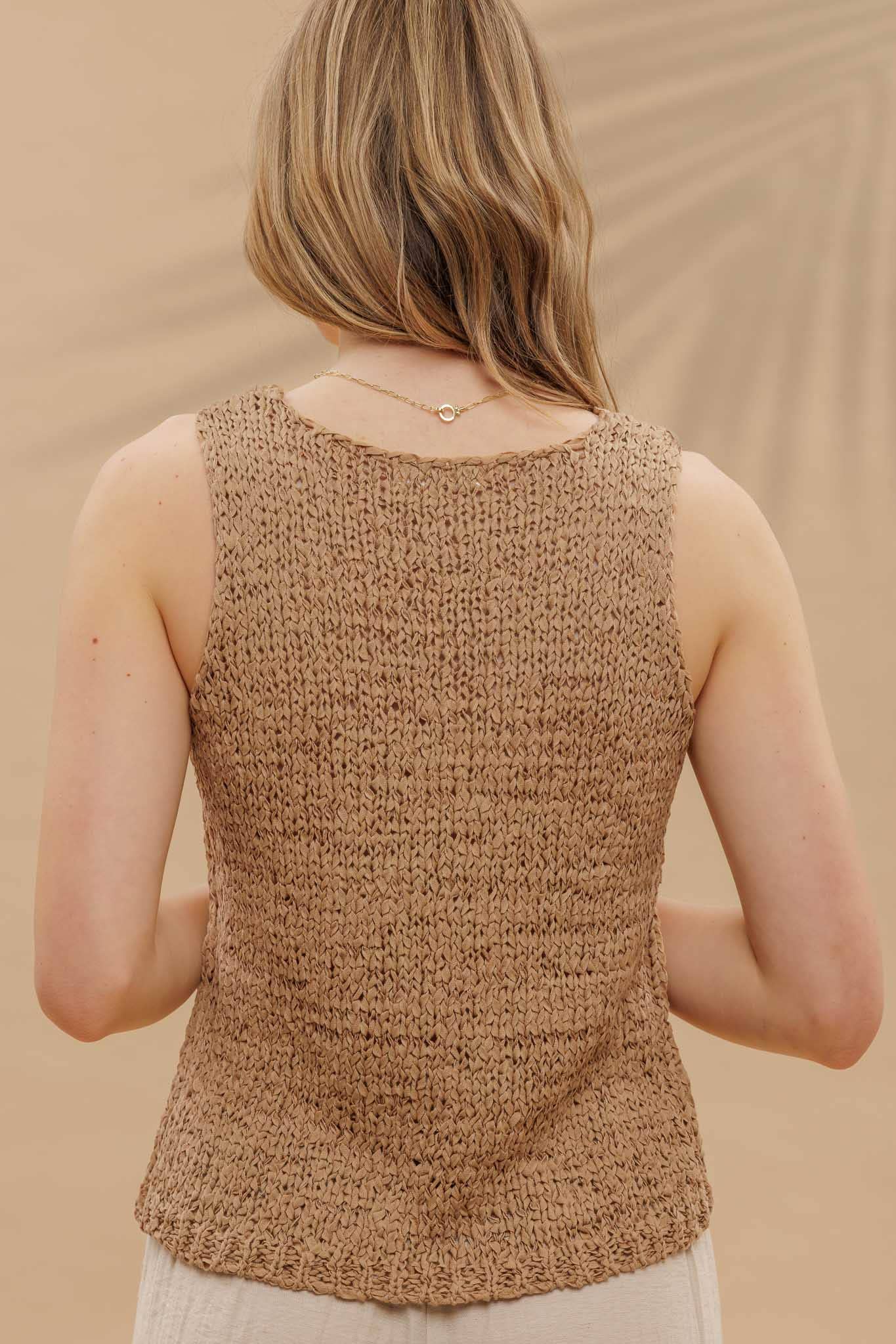 Square Button Front Split Neck Cardigan Vest