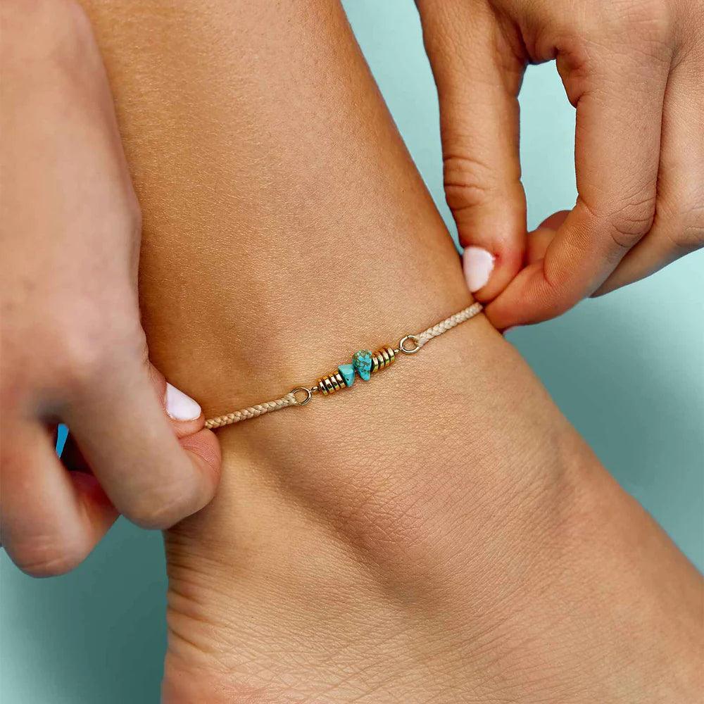 Turquoise Chip Bitty Braid Anklet - The Salty Mare