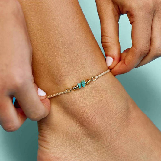 Turquoise Chip Bitty Braid Anklet - The Salty Mare
