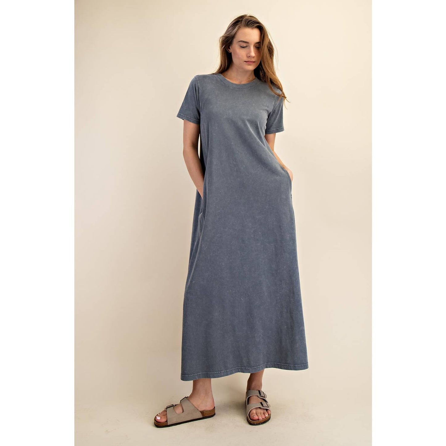 MINERAL WASHED COTTON MAXI DRESS
