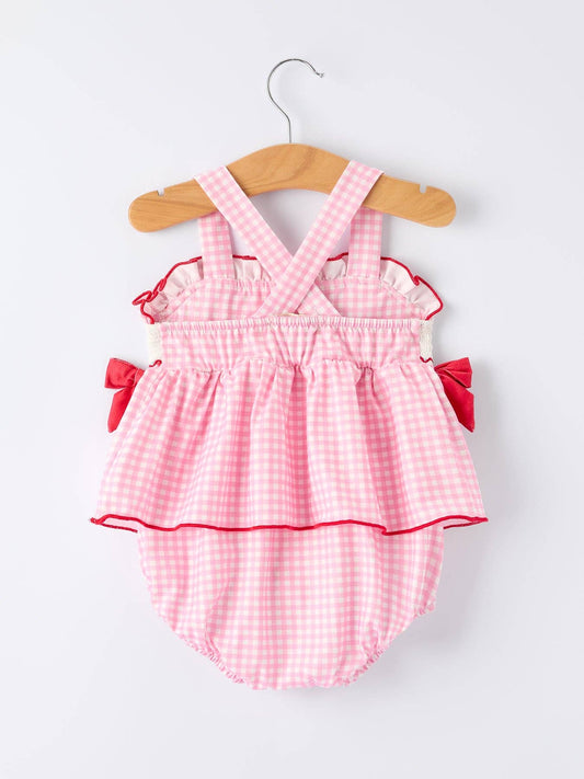 4th of July Plaid Baby Romper Bow Ruffle