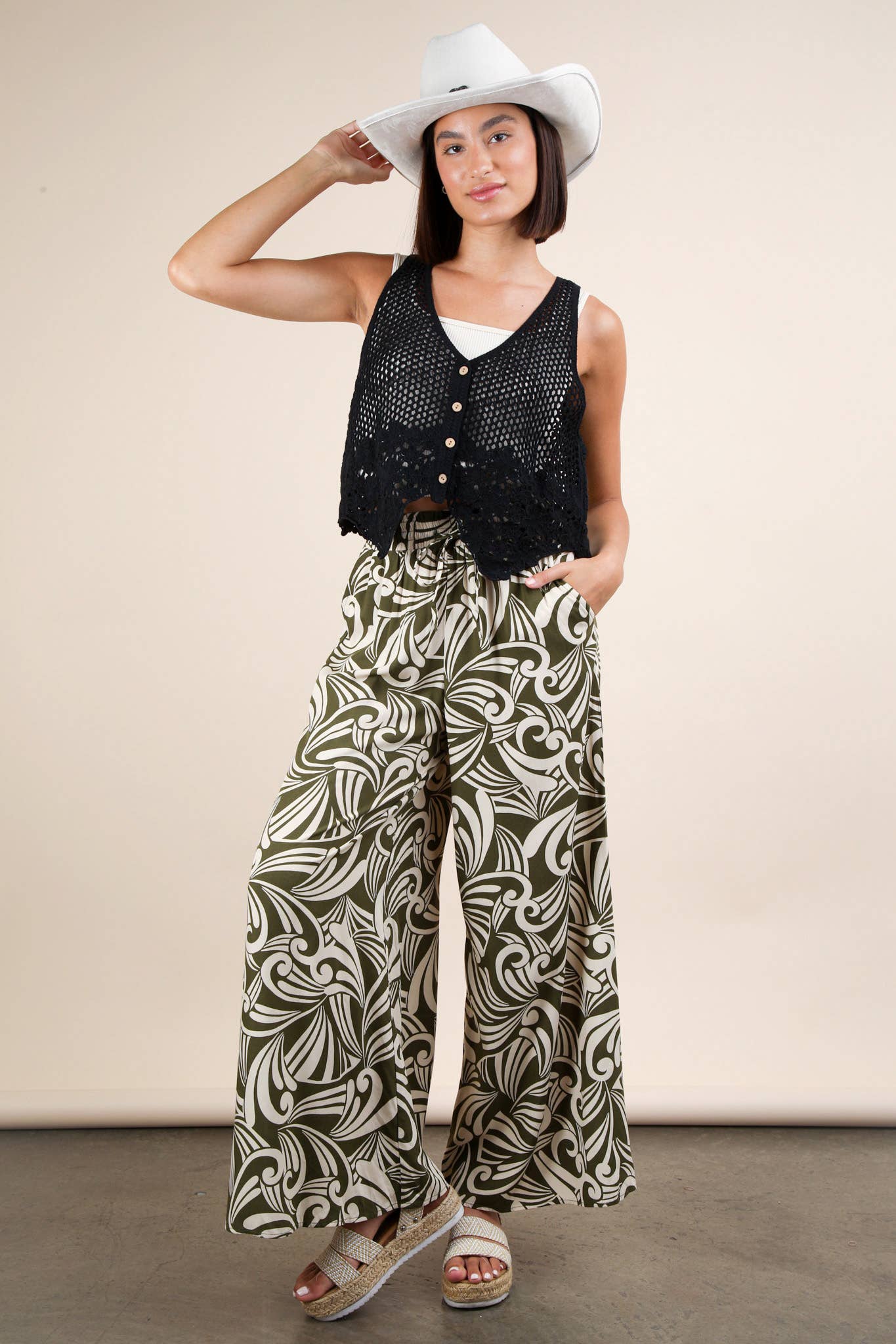 Chloe Printed Wide Leg Long Pants