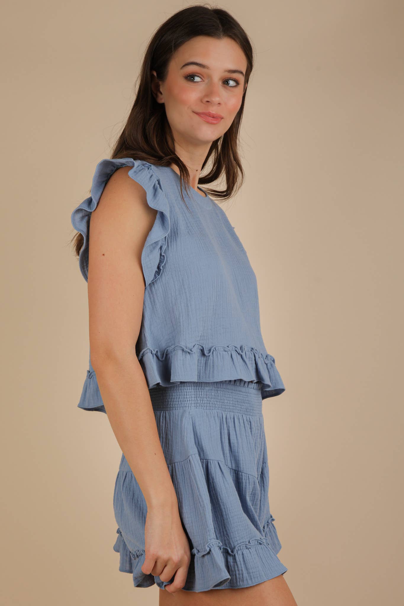 Ruffled Top & Shorts Set