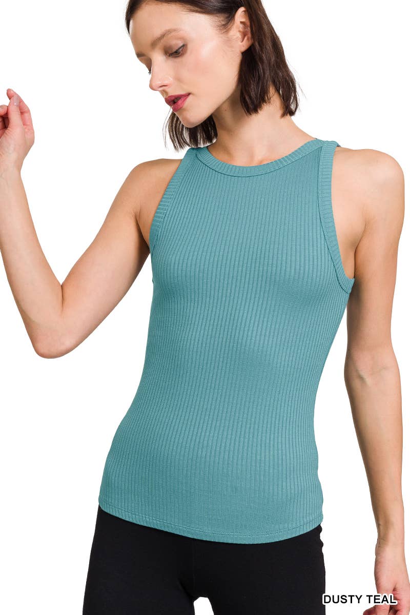 Ribbed Boat Neck Tank Top