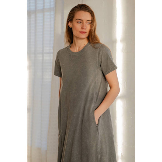 MINERAL WASHED COTTON MAXI DRESS