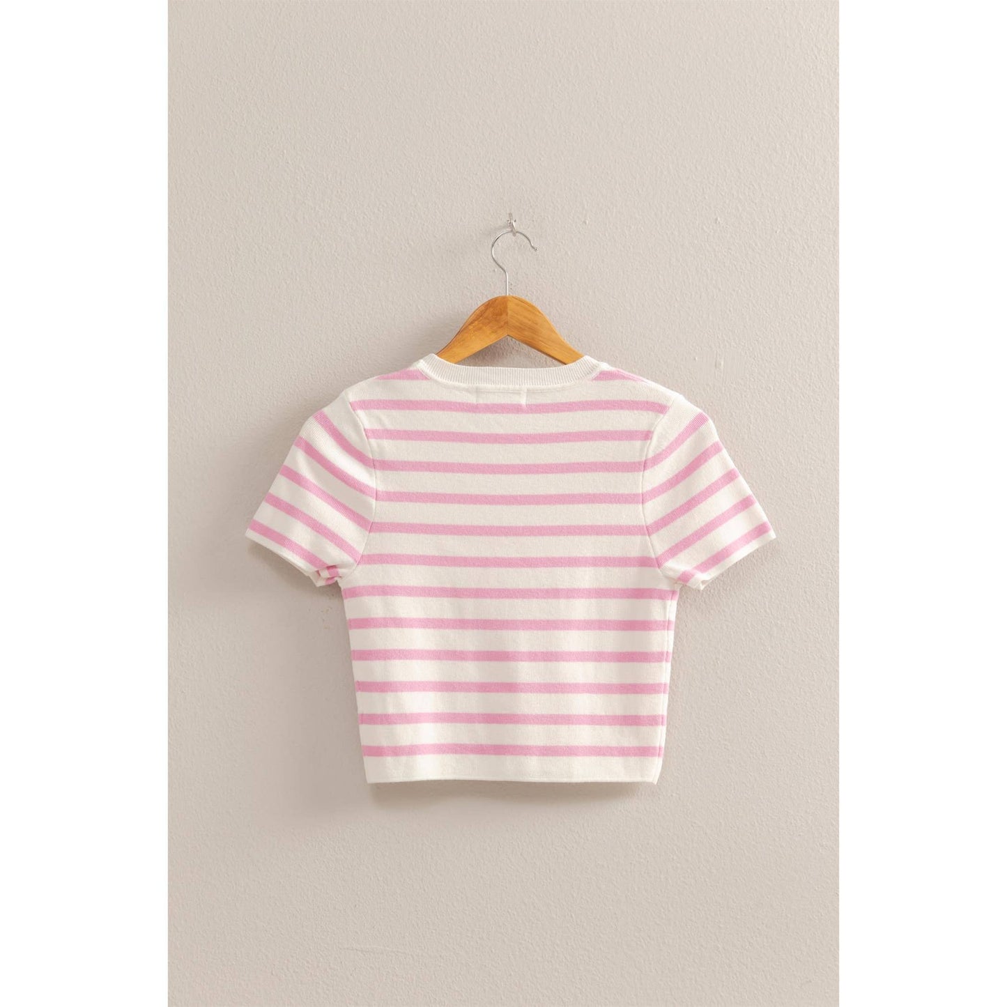 Striped Short Sleeve Crew Neck Crop Top
