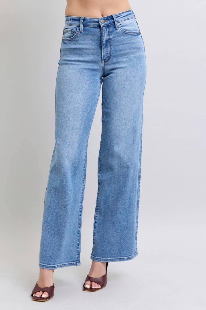 High Waisted Vintage Wash Retro Wide Leg