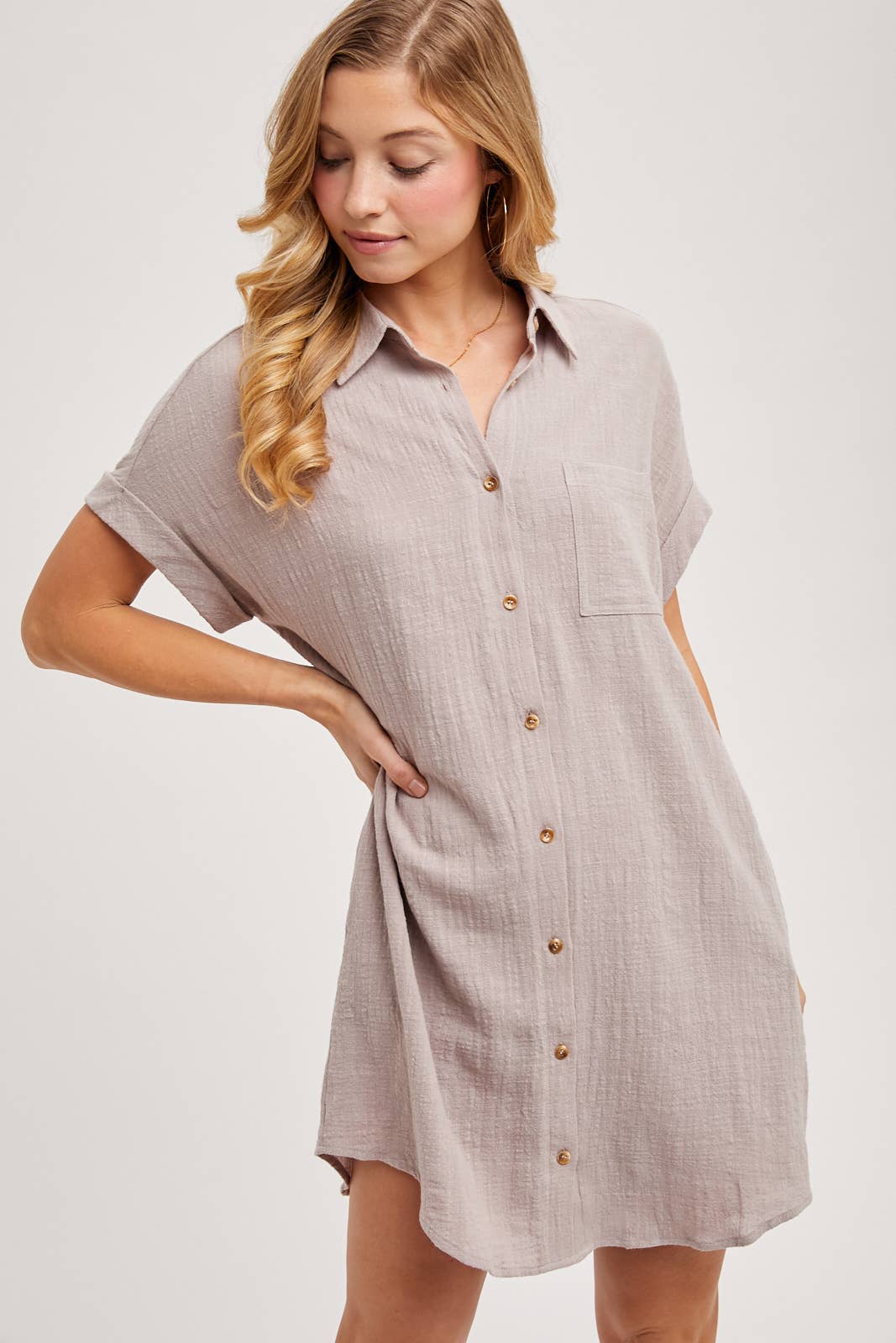 BUTTON UP SHIRT DRESS WITH POCKET