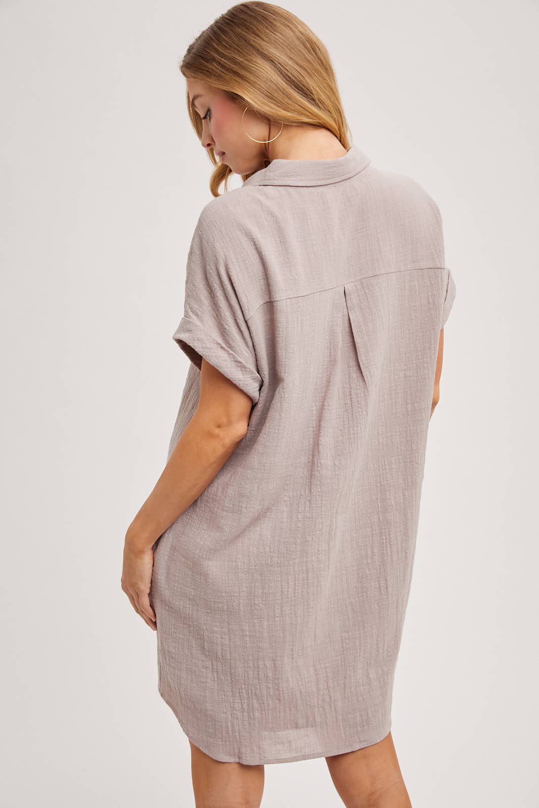 BUTTON UP SHIRT DRESS WITH POCKET