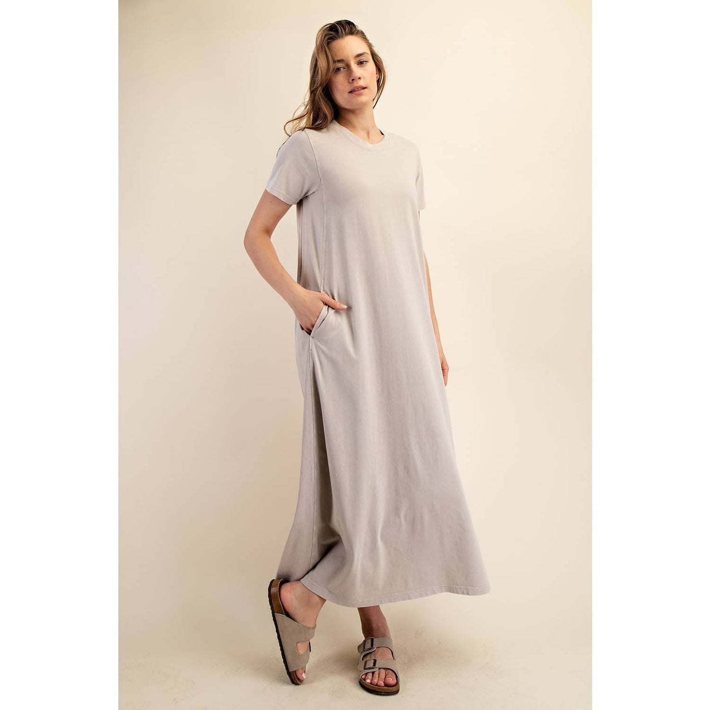 MINERAL WASHED COTTON MAXI DRESS
