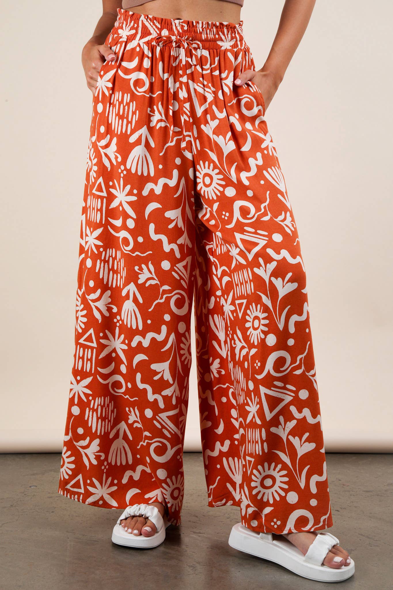 Chloe Printed Wide Leg Long Pants