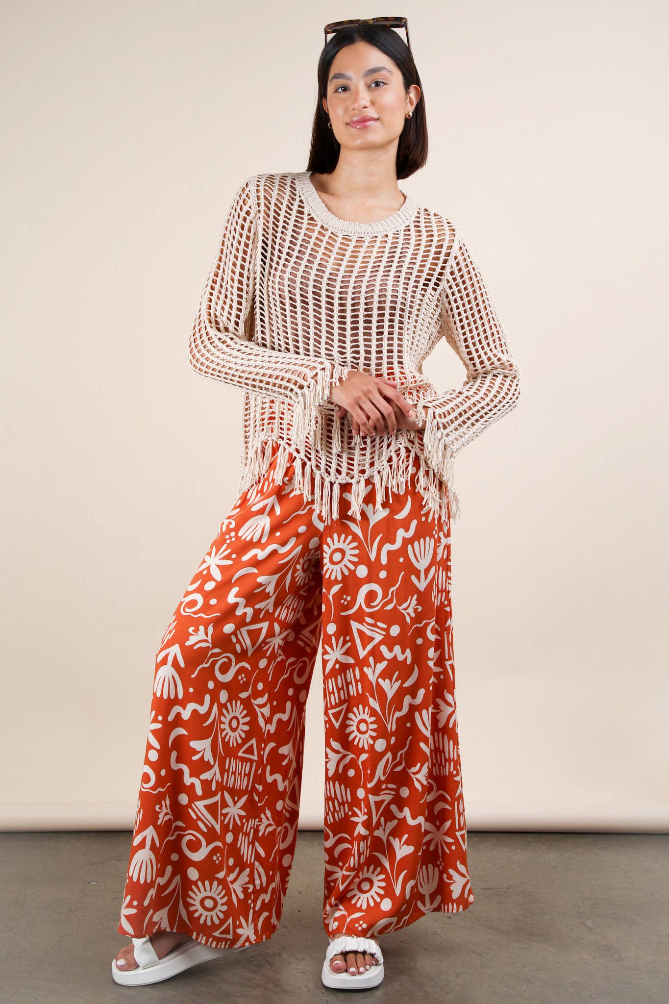 Chloe Printed Wide Leg Long Pants