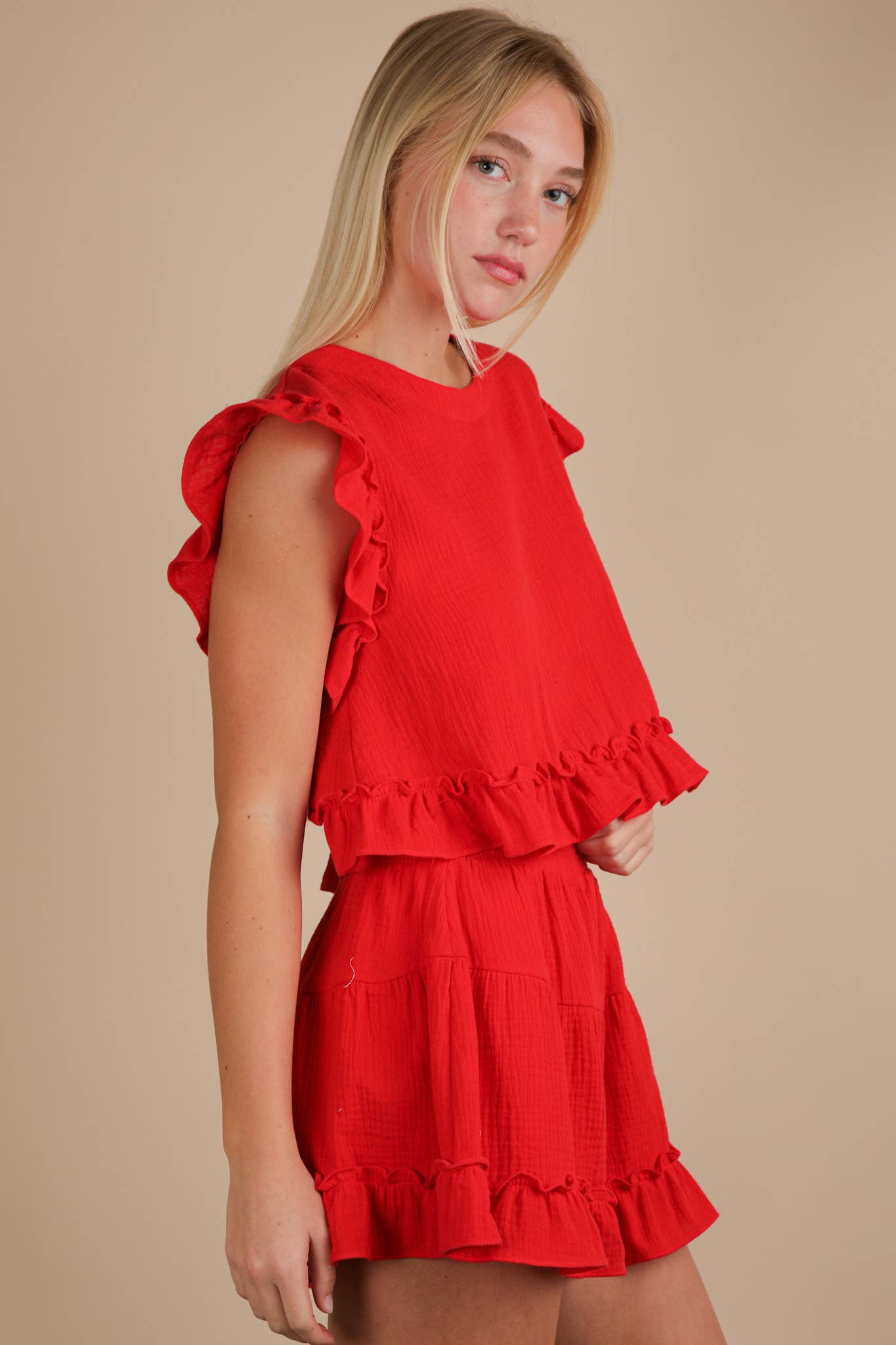 Ruffled Top & Shorts Set