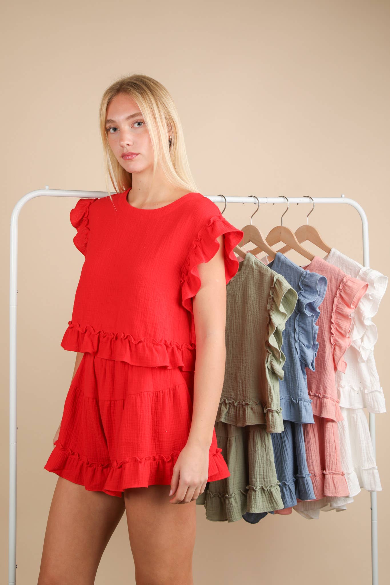 Ruffled Top & Shorts Set