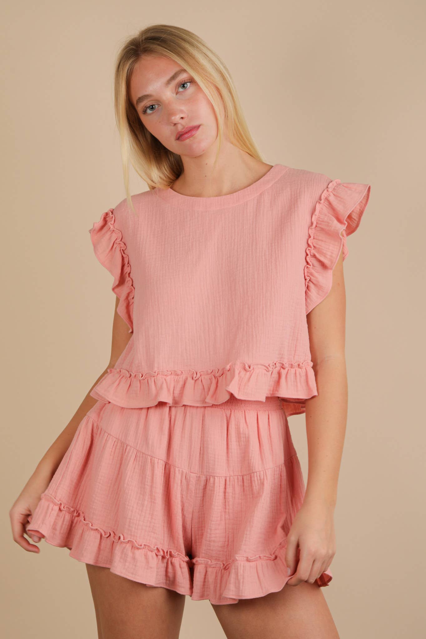 Ruffled Top & Shorts Set