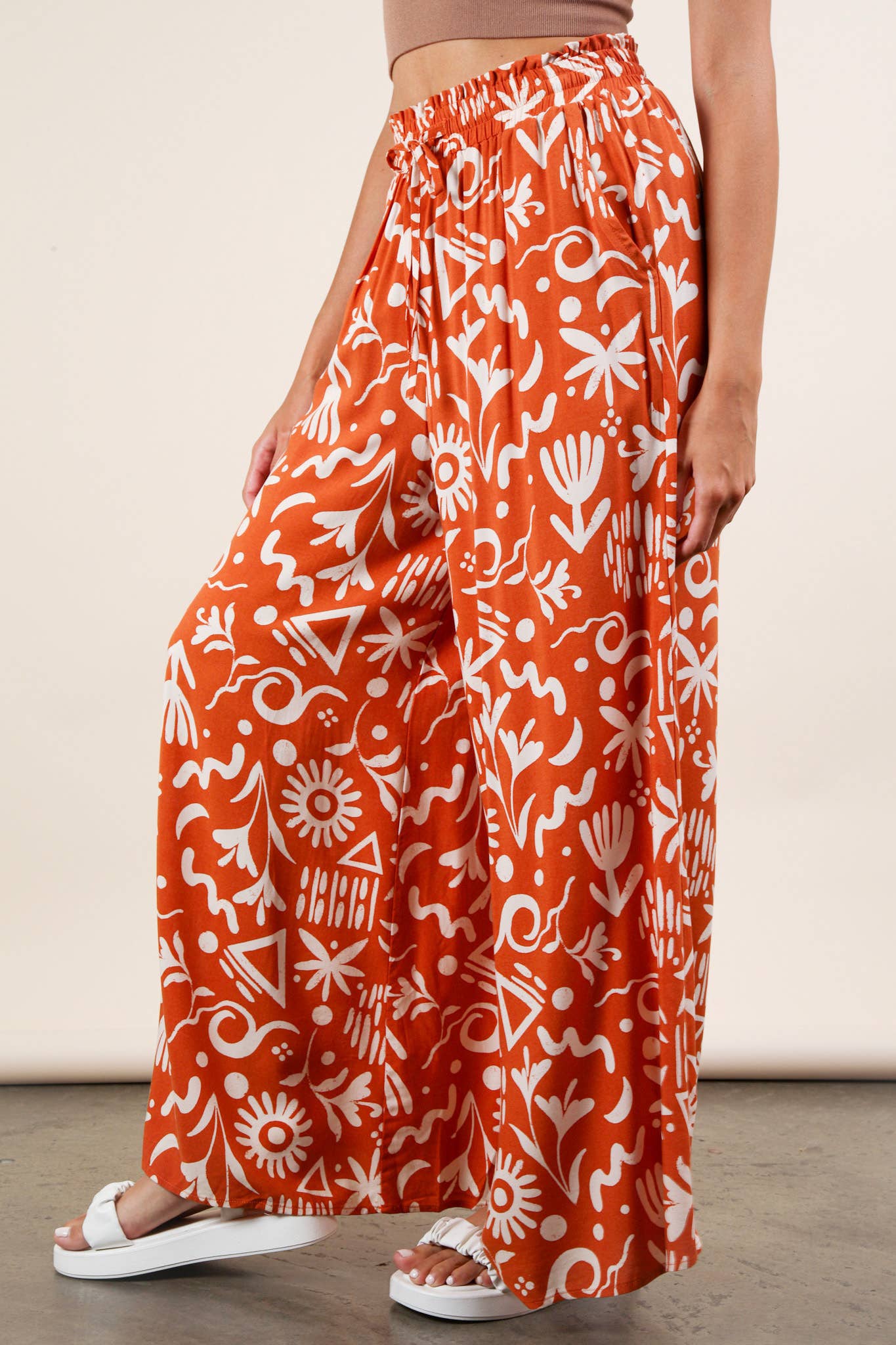 Chloe Printed Wide Leg Long Pants