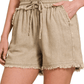 Linen Frayed Hem Shorts