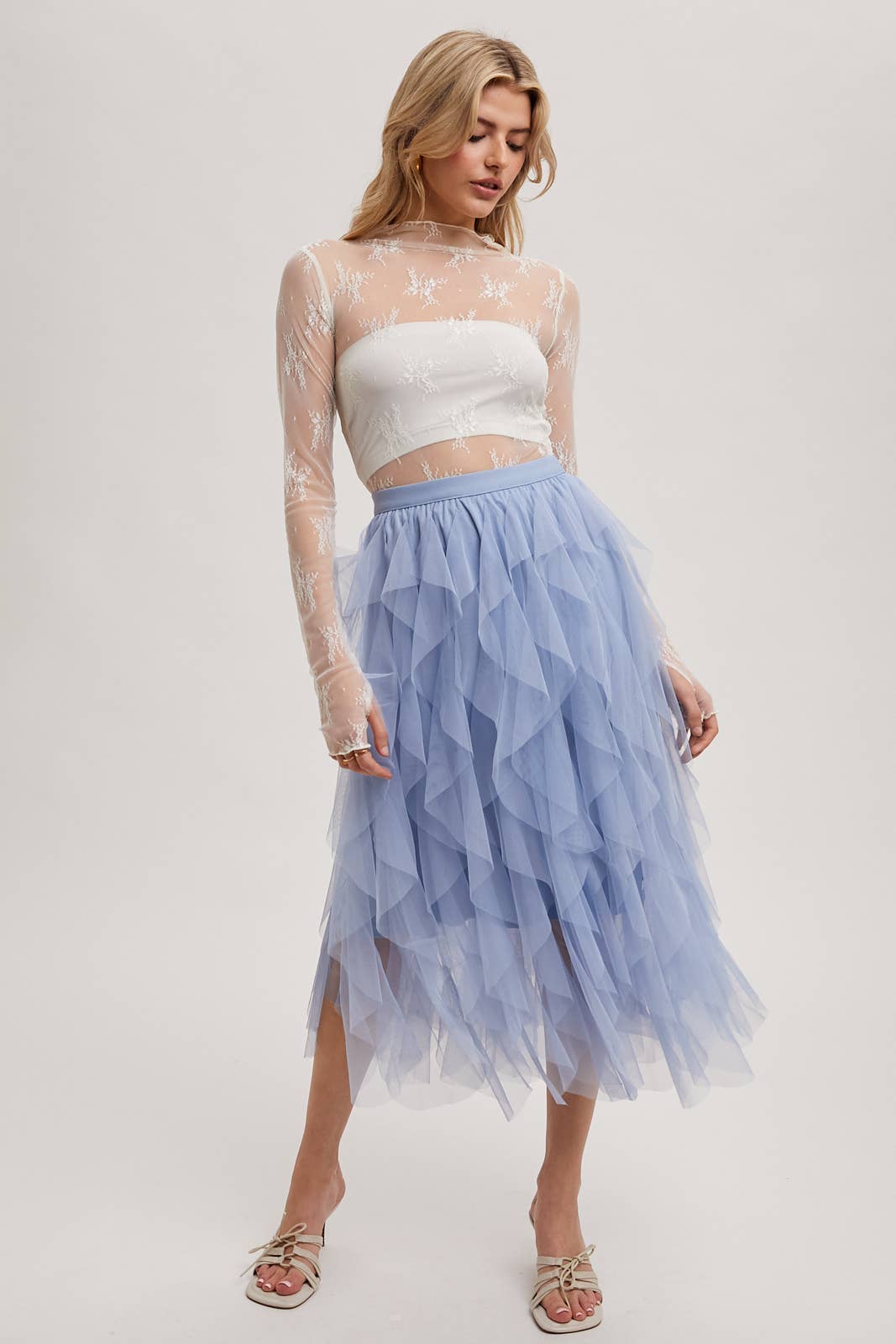 FLORAL EMBROIDERY LACE MESH LAYERING TOP