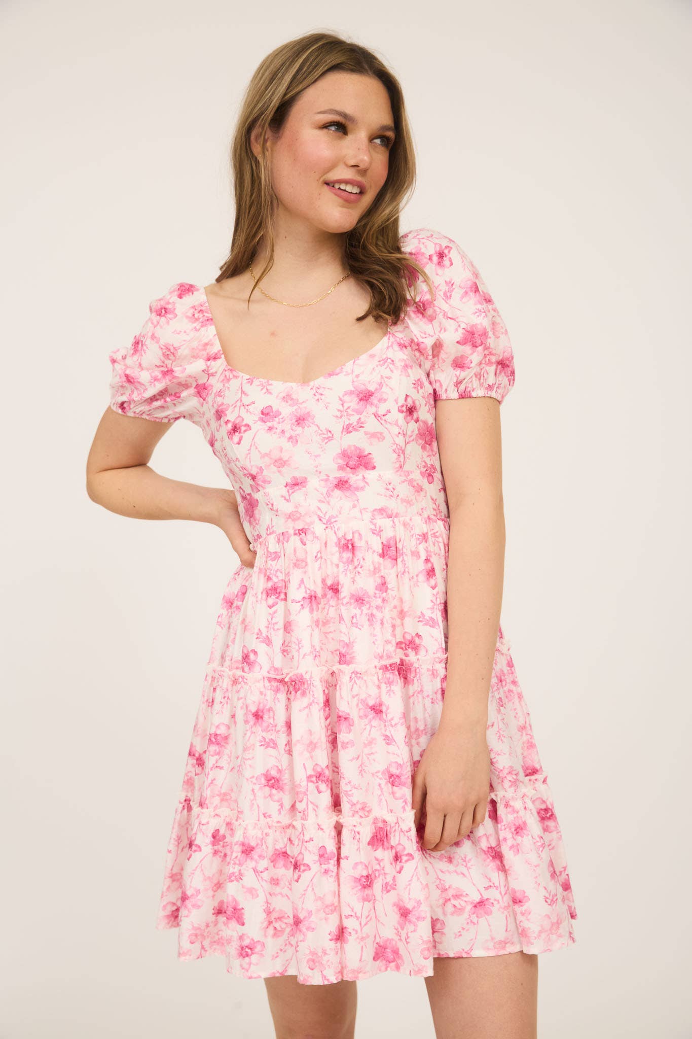 FLORAL OPEN BACK WITH TIE TIERED MINI DRESS