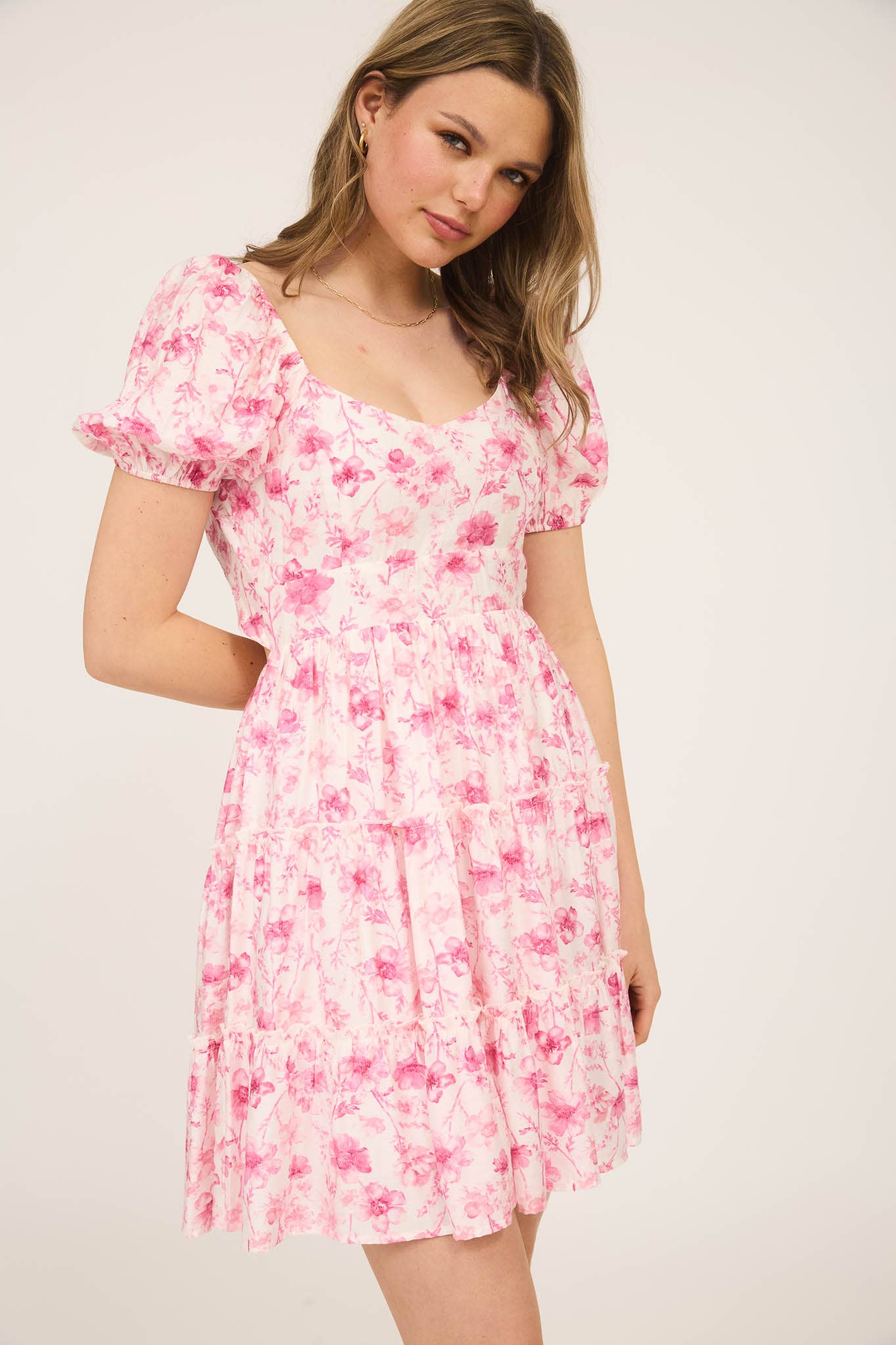 FLORAL OPEN BACK WITH TIE TIERED MINI DRESS
