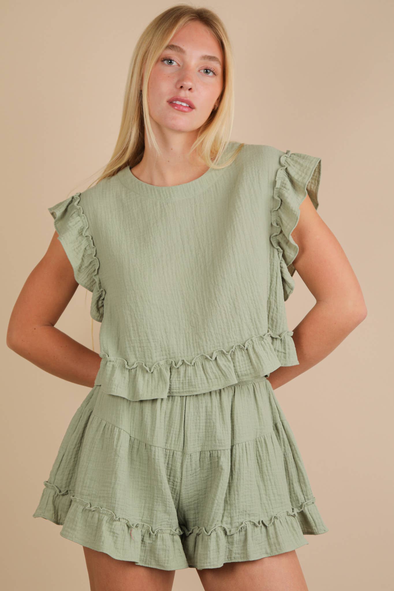 Ruffled Top & Shorts Set