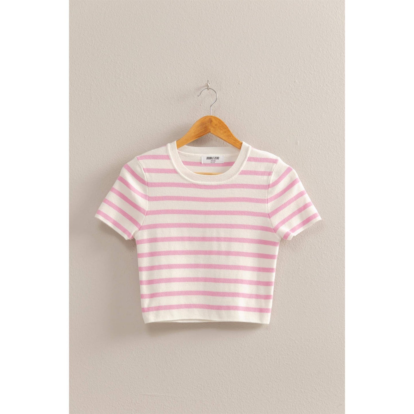 Striped Short Sleeve Crew Neck Crop Top