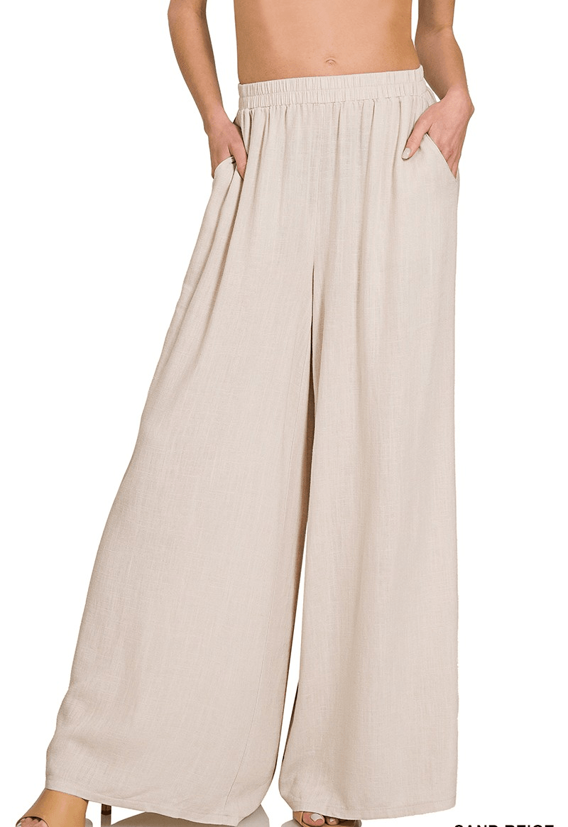 Zenana Pleated Linen Wide Leg Pants - The Salty Mare