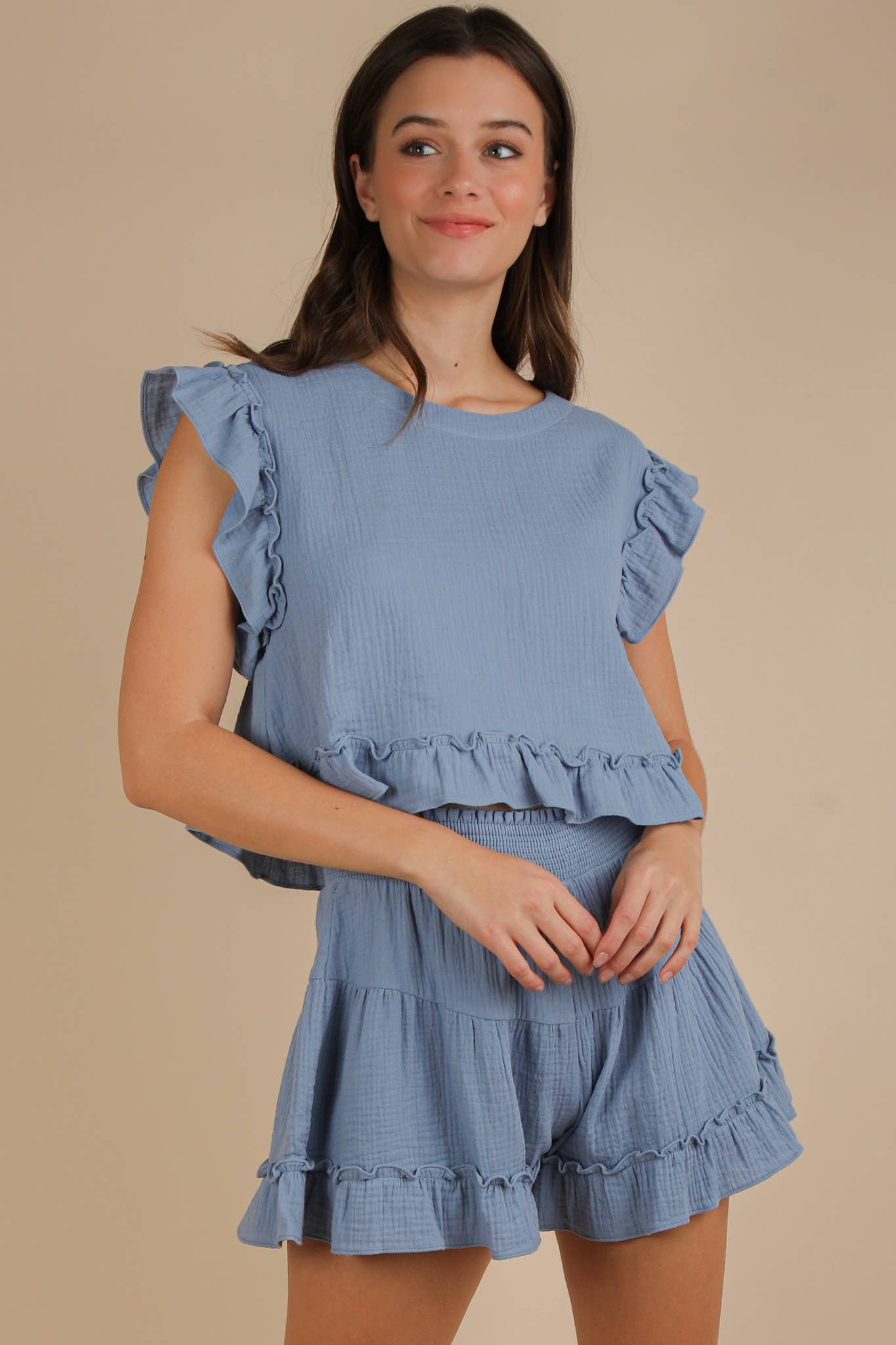 Ruffled Top & Shorts Set