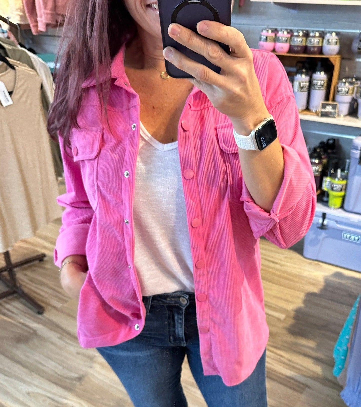 Pink Cadillac Corduroy Shacket - The Salty Mare