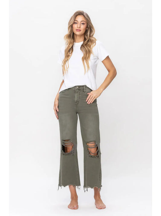 90's Vintage Super High Rise Crop Flare Jeans