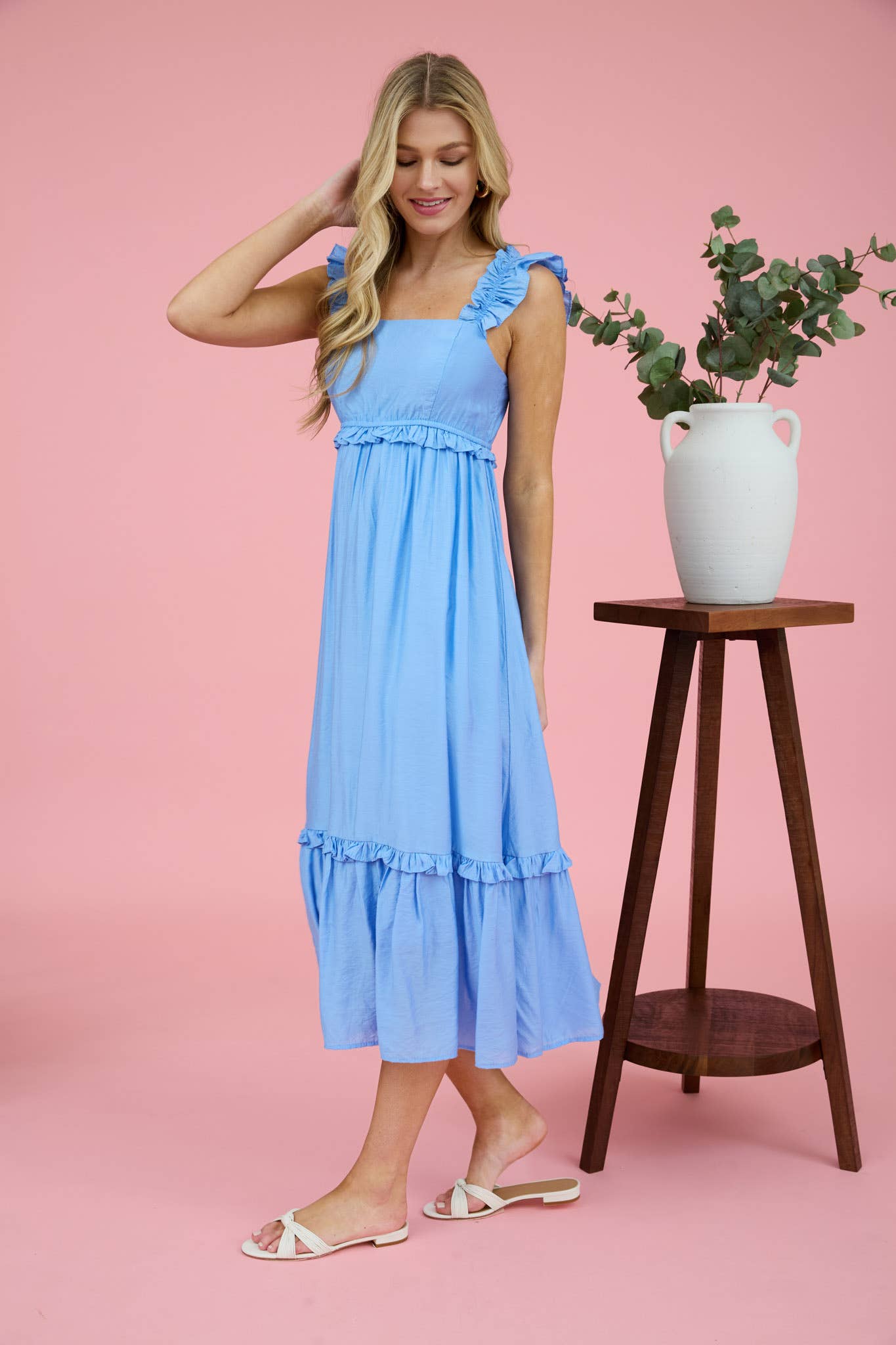Ruffle Sleeveless Midi Dress
