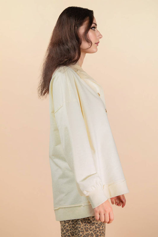 Mock Neck Mineral Washed Knit Causal Top