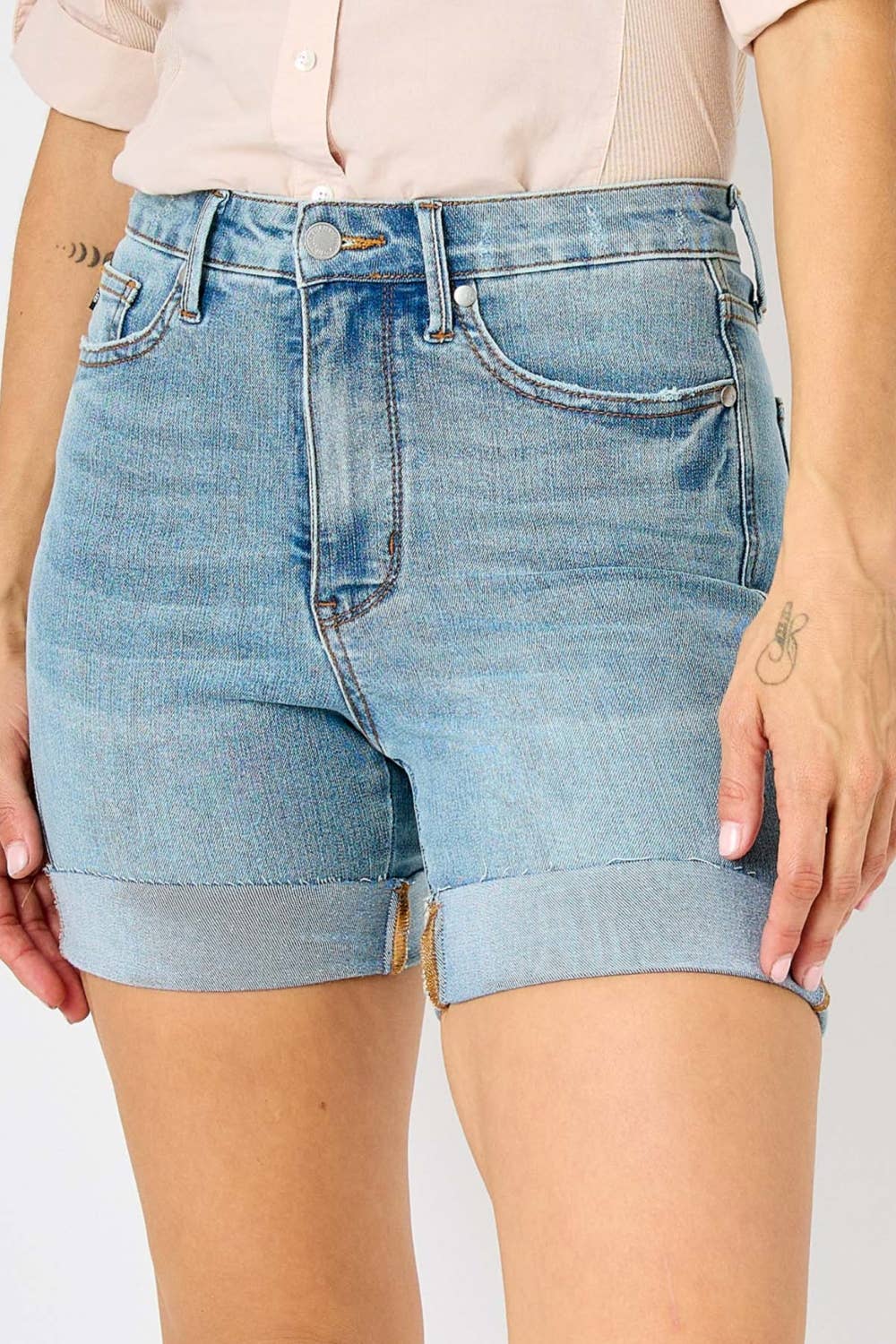 HW Tummy Control Cool Denim Shorts